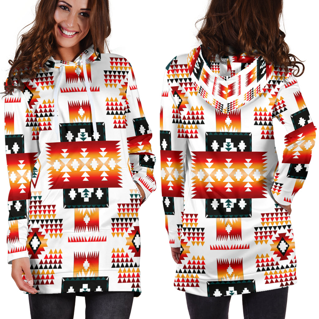 Powwow Store gb nat00075 white tribes pattern native american hoodie dress