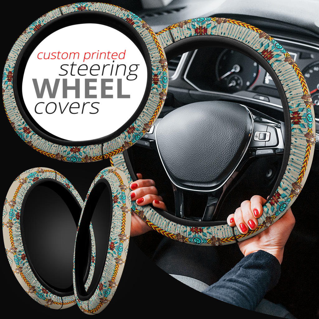 GB-NAT00069 Turquoise Blue Pattern Steering Wheel Cover