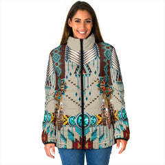 GB-NAT00069 Turquoise Blue Pattern Breastplate Women's Padded Jacket New