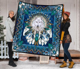 GB-NAT00648  Pattern Blue Mandala Wolf Premium Quilt