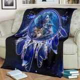 Powwow Store gb nat00358 girl wolves dream catcher blanket