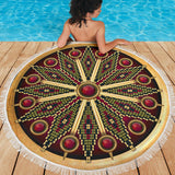 Mandala Red Brown Native American Design Beach Blanket