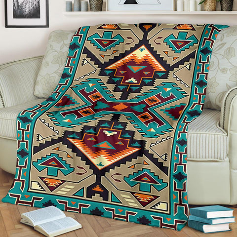 GB-NAT00016 Tribe Blue Pattern Native American Premium Blanket