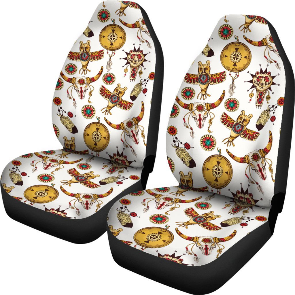 Bison Owl Feather Native American Car Seat Covers - ProudThunderbird