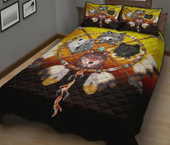4 Wolves Warriros Dreamcatcher Native American Quilt Bed Set - Powwow Store