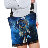 Blue Galaxy Dreamcatcher Native American Crossbody Boho Handbag - ProudThunderbird