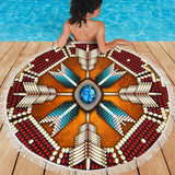 Mandala Blue Brown Native American Design Beach Blanket