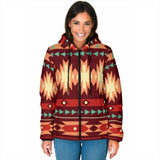 GB-NAT00510 Red Ethnic Pattern Women's Padded Hooded Jacket