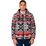 GB-NAT00527 Navy Red Pattern Native Men's Padded Hooded Jacket