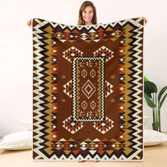 GB-NAT00415-02 Ethnic Geometric Brown Pattern Pillow Blanket