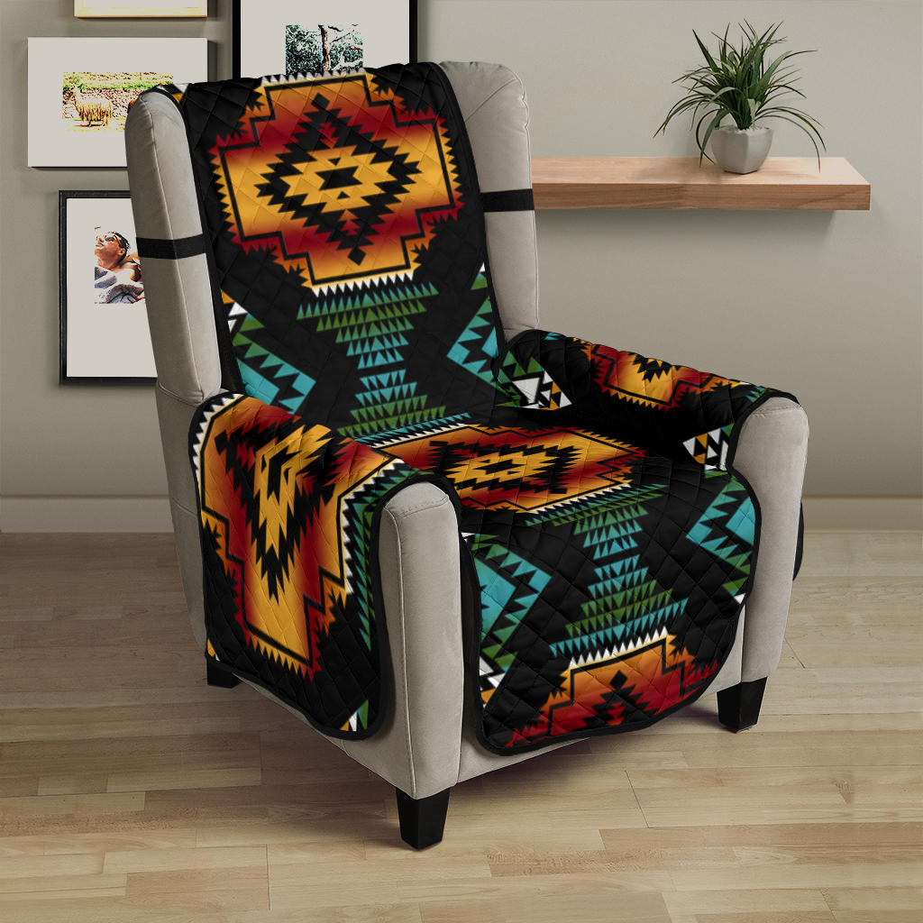GB-NAT00321 Native American Patterns Black Red 23" Chair Sofa Protector - Powwow Store