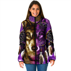 Powwow Storegb nat0005 dreamcatcher purple wolf womens padded jacket