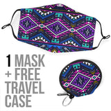 GB-NAT00380 Purple Tribe Pattern  Face Mask And Travel Case