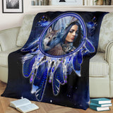 Powwow Store gb nat00355 native girl dream catcher blue galaxy blanket