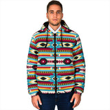 GB-NAT00511 Blue & Red Pattern Men's Padded Hooded Jacket