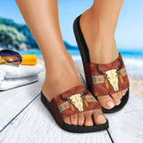 Brown Bison Skull Native American Slide Sandals - ProudThunderbird