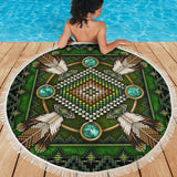 Mandala Green Native American Design Beach Blanket