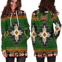Indigenous Design Green Native American Hoodie Dress - Powwow Store