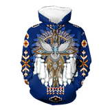 Powwow StoreHD00036 Pattern Blue Headdress Native 3D Hoodie