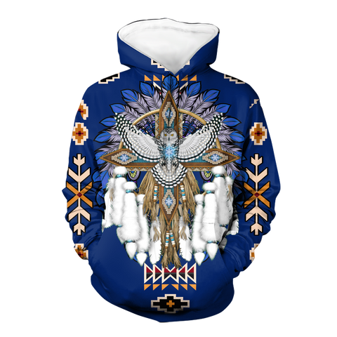 Powwow StoreHD00036 Pattern Blue Headdress Native 3D Hoodie