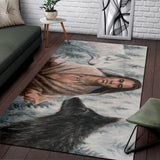 Man And Wolf Native American Area Rug