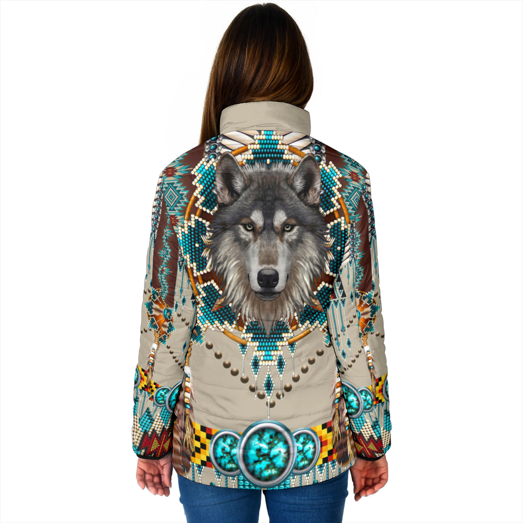 Powwow Storegb nat00069b blue mandala wolf womens padded jacket