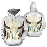 Mandala White Bison Native American All Over Zip-Up Hoodie - Powwow Store