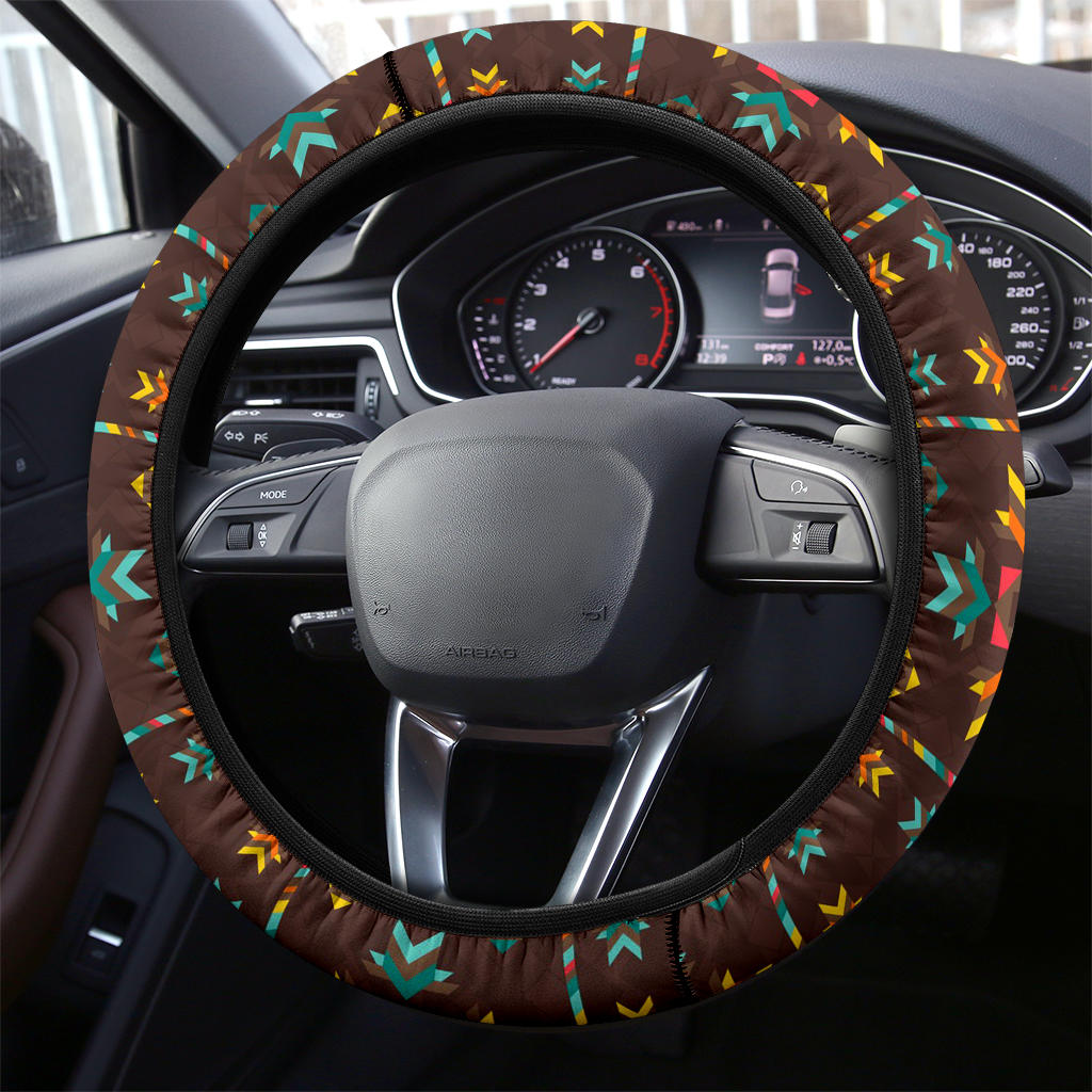 GB-NAT00600 Brown Pattern Native Steering Wheel Cover