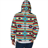 GB-NAT00511 Blue & Red Pattern Men's Padded Hooded Jacket