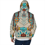 Powwow Storegb nat00069 turquoise blue pattern breastplate mens padded hooded jacket