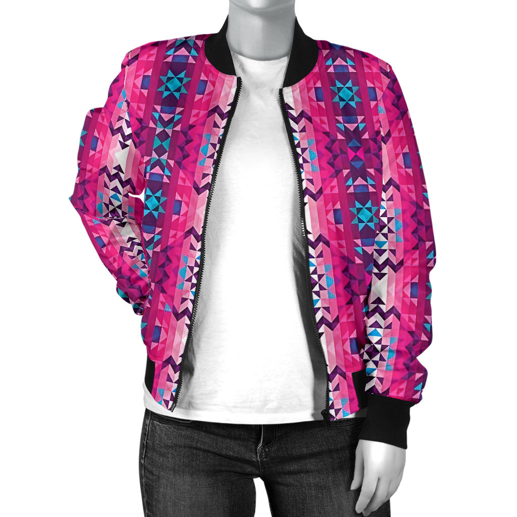 GB-NAT00673 Pattern Pink Native Women's Bomber Jacket