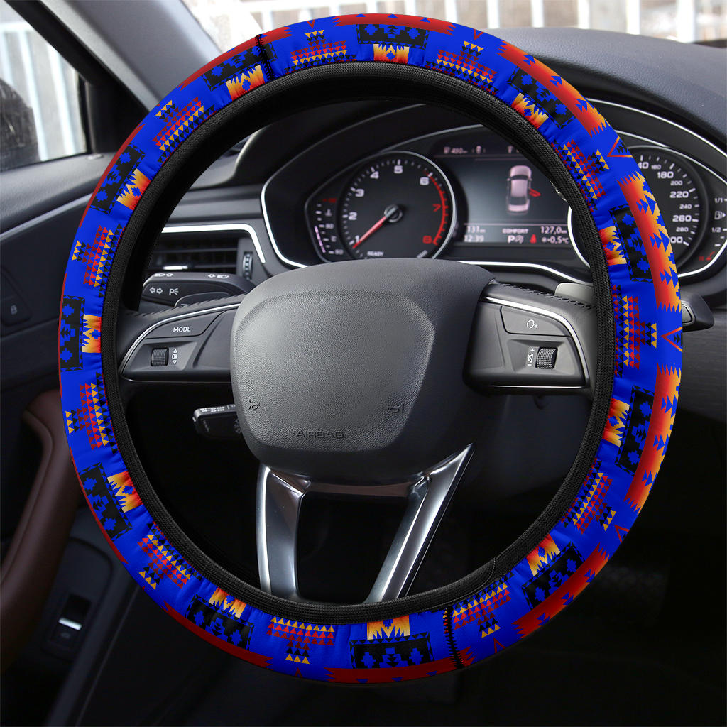 GB-NAT00046-06 Dark Blue Native Tribes Pattern  Steering Wheel Cover