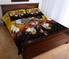 4 Wolves Warriros Dreamcatcher Native American Quilt Bed Set - Powwow Store