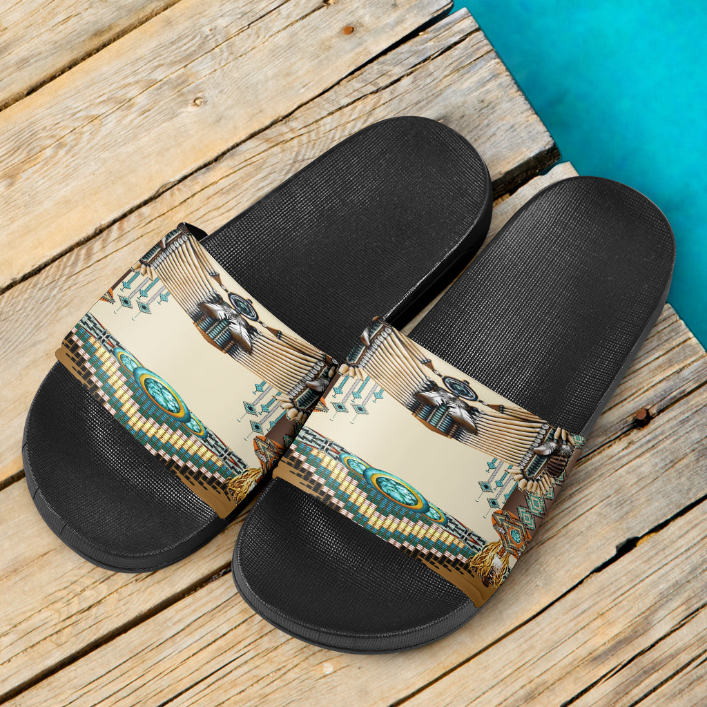 Brown Pattern Breastplate Native American Slide Sandals GB-NAT00059-SAND01 - Powwow Store