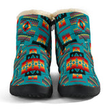 GB-NAT00046-14 Blue Tribes Pattern Native American Cozy Winter Boots