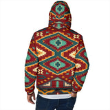 Powwow Storegb nat00061 native red yellow pattern mens padded hooded jacket