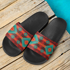 Powwow Store gb nat00611 red geometric pattern slide sandals