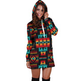GB-NAT00046-02 Black Native Tribes Pattern Native American Hoodie Dress