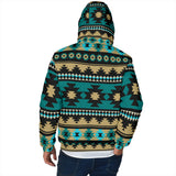 GB-NAT00509 Green Ethnic Aztec Pattern  Men's Padded Hooded Jacket