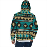 Powwow Storegb nat00509 green ethnic aztec pattern mens padded hooded jacket