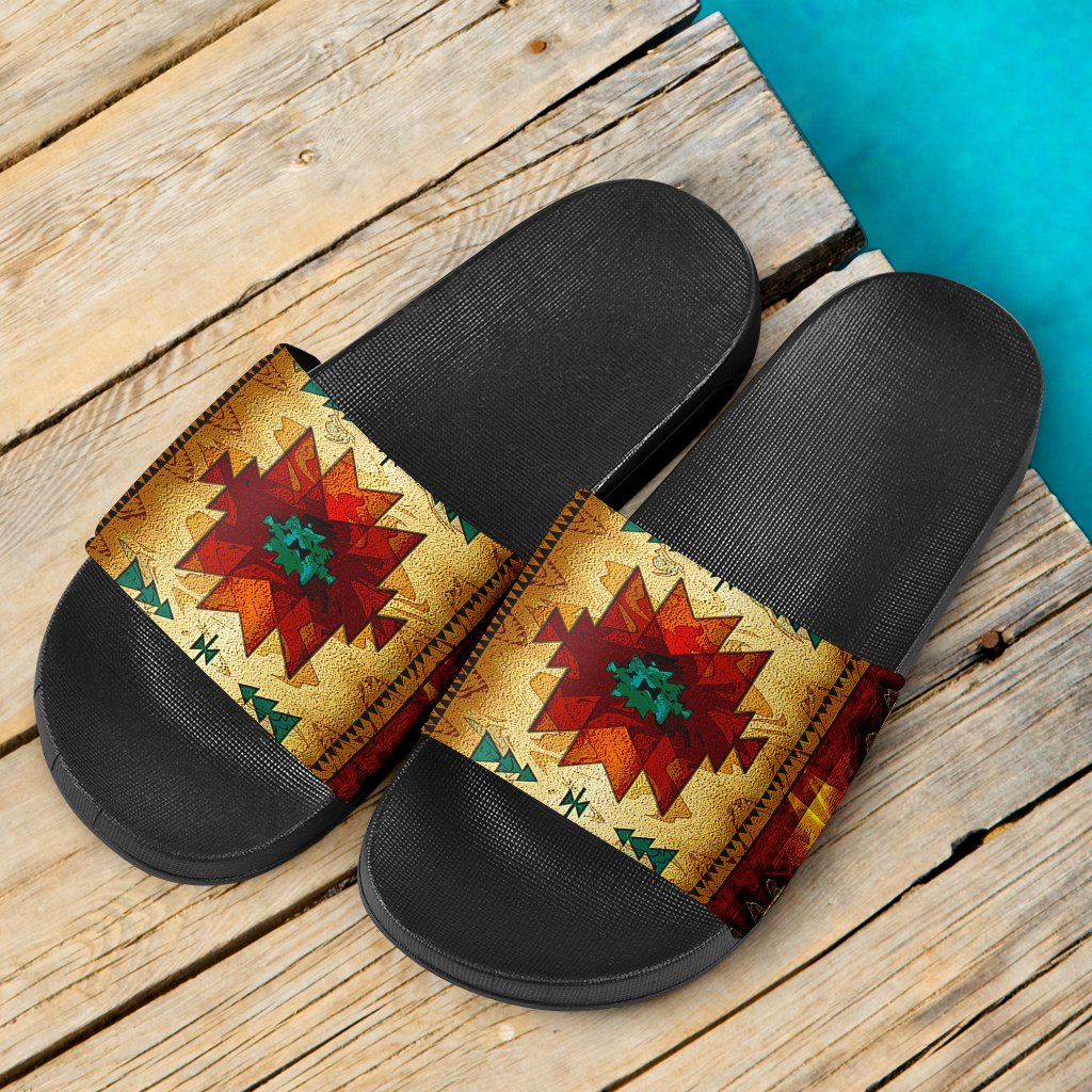 Southwest Brown Symbol Native American Slide Sandals - Powwow Store