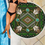 Mandala Green Native American Design Beach Blanket