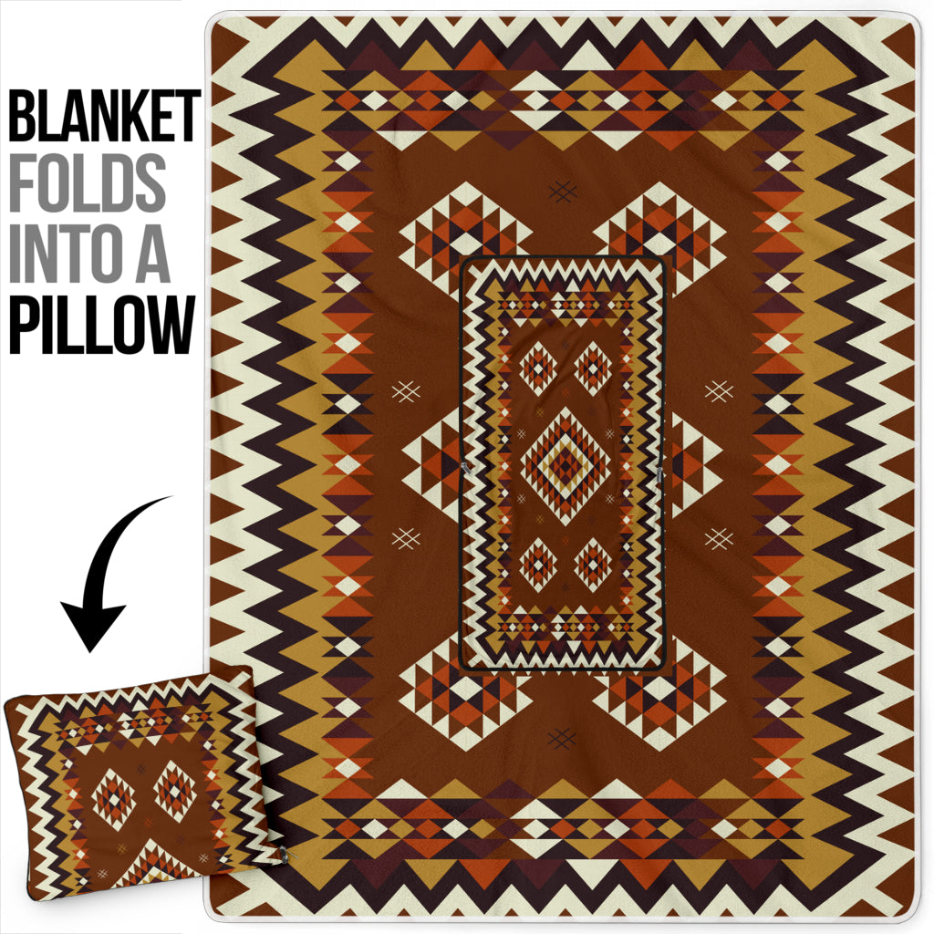 GB-NAT00415-02 Ethnic Geometric Brown Pattern Pillow Blanket