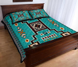 United Tribes Cyan Pattern Native American Quilt Bed Set