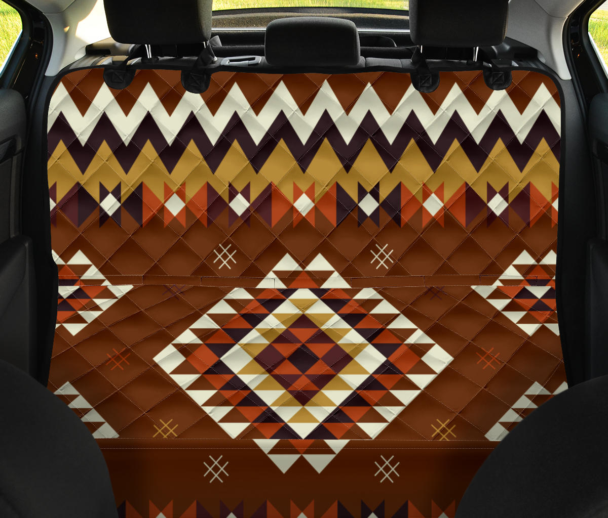 GB-NAT00415-02 Ethnic Geometric Brown Pattern Pet Seat Cover - Powwow Store