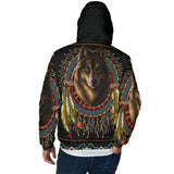 GB-NAT00020 Wolf Warrior Dreamcatcher Native American Men's Padded Hooded Jacket