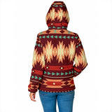 GB-NAT00510 Red Ethnic Pattern Women's Padded Hooded Jacket