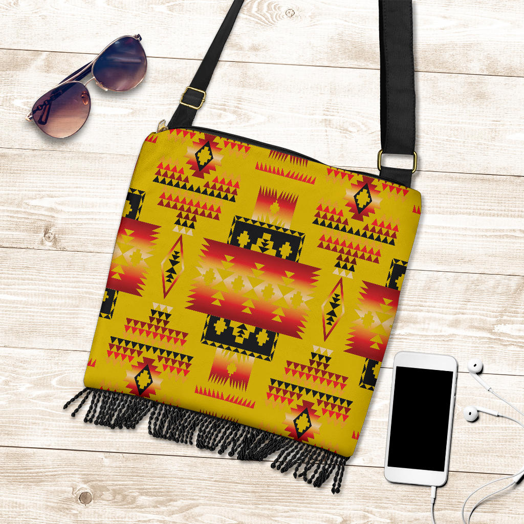 GB-NAT00302-02 Yellow Tribes Pattern Native American Crossbody Boho Handbag - Powwow Store