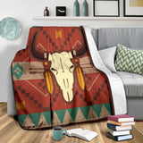 Brown Bison Skull Native American Premium Blanket - ProudThunderbird