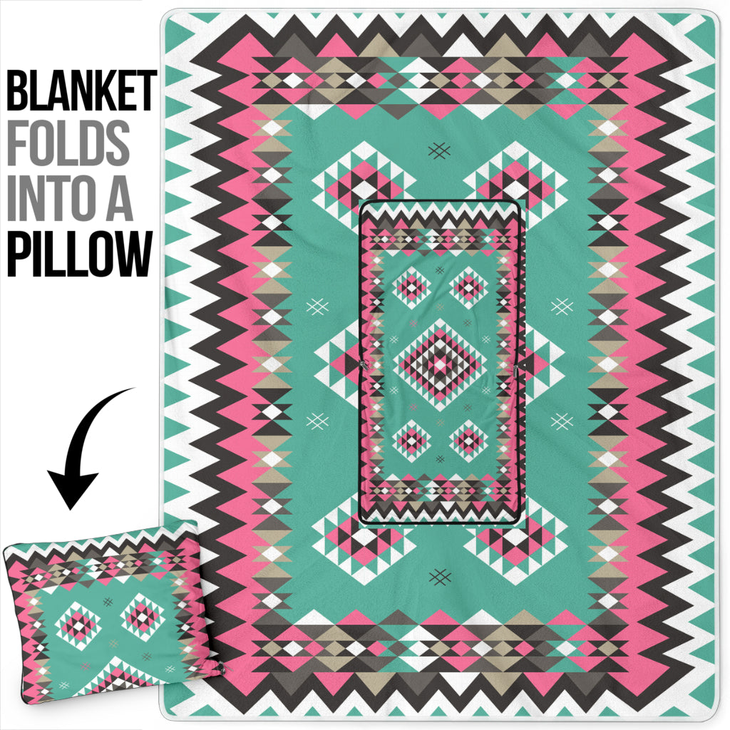 GB-NAT00415-03 Ethnic Geometric Pink Pillow Blanket